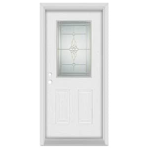 32 in. x 80 in. Victoria Right-Hand 1/2 Lite Brass Finished Fiberglass Oak Woodgrain Prehung Front Door