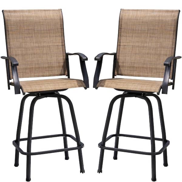 2-Pieces Metal Textile Outdoor Bar Stool, Brown