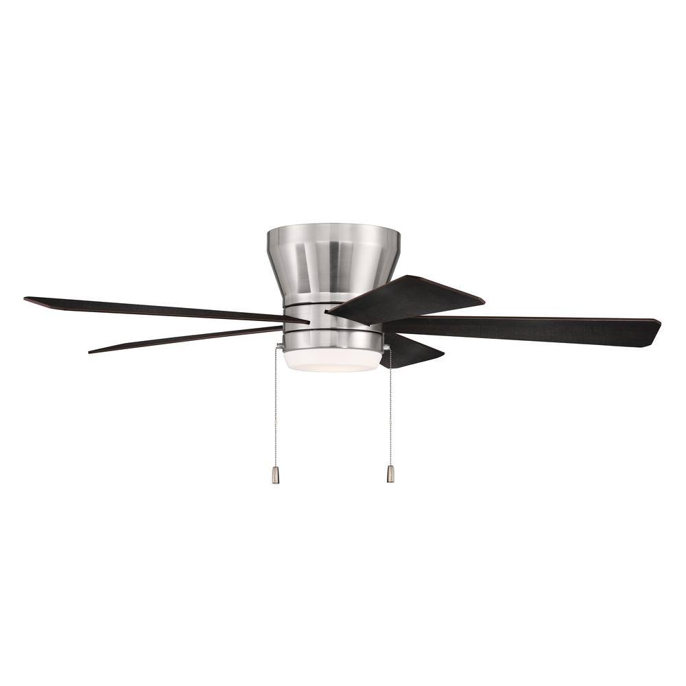 Merit 52" Brushed Polished Nickel Flush Mount Ceiling Fan with LED Light