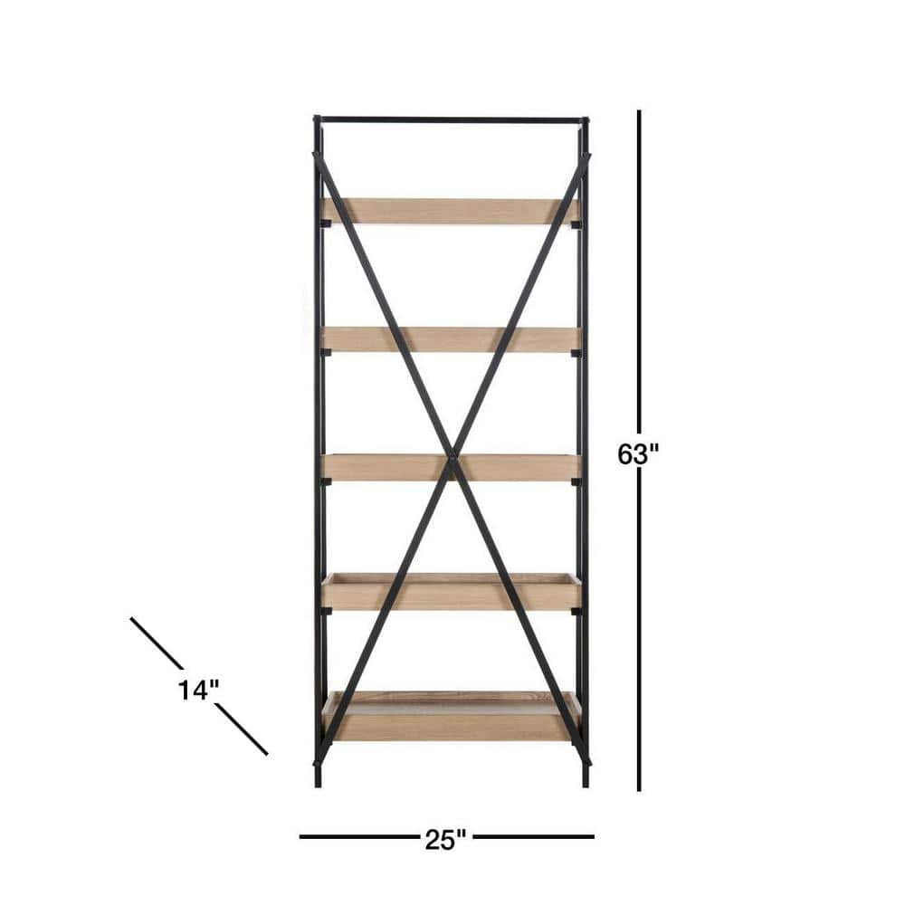 Joel 63'' Black Iron and Oak Finish 5-Tier Etagere