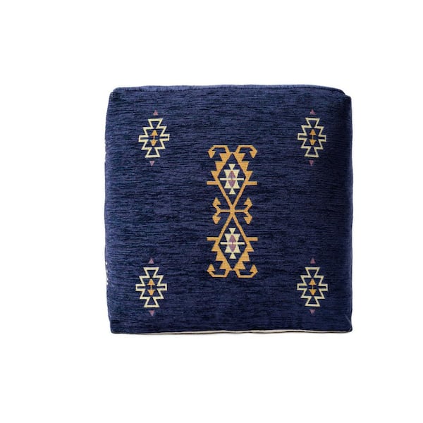 HomeRoots Amelia Blue Cotton Square Cube Ottoman