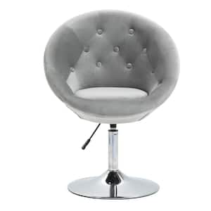 Grey Modern Makeup Vanity Chair Round Tufted Swivel Accent Chair with Chrome Frame Height Adjustable