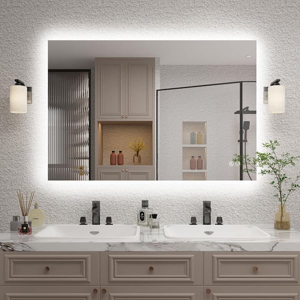 KIOTEE 48 in. W x 32 in. H Rectangular Frameless Super Bright Backlited LED Anti-Fog Tempered Glass Wall Bathroom Vanity Mirror