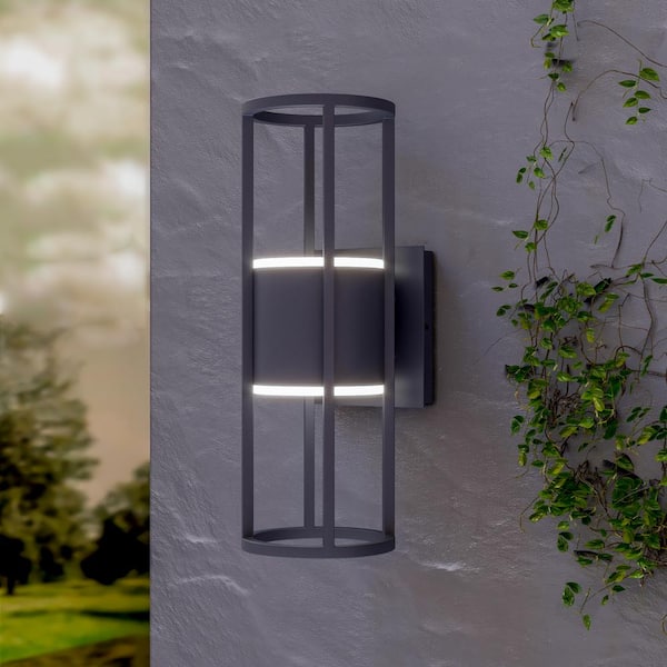Maxax Decorators 14.96 in. Black Modern Integrated LED Waterproof Cylinder Hardwired Outdoor Sconce with No Bulb Included