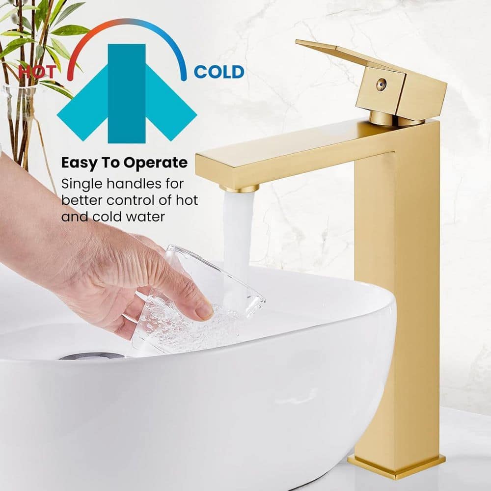 Brushed Gold Single Handle Vessel Sink Bathroom Faucet