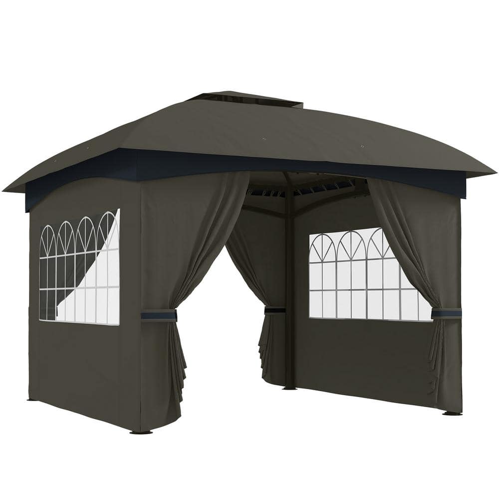 11 ft. x 11 ft. Dark Gray Outdoor Gazebo, Arc Patio Gazebo Canopy Shelter, 