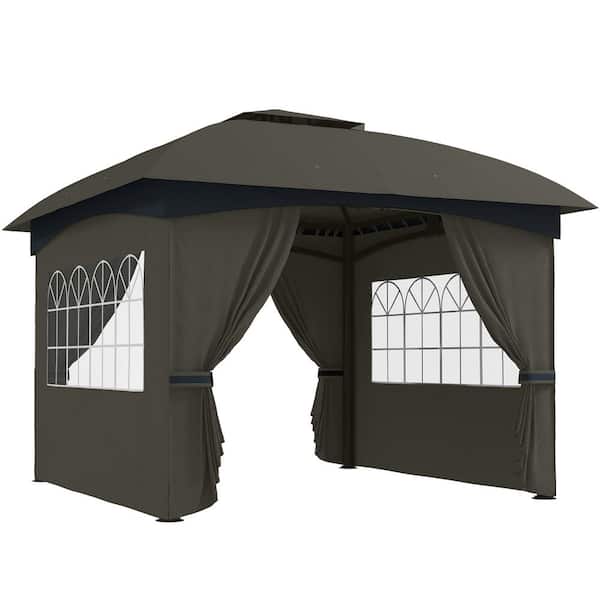 Outsunny 11 ft. x 11 ft. Dark Gray Outdoor Gazebo, Arc Patio Gazebo Canopy Shelter, UV Protected with Church Windows, Double Roof