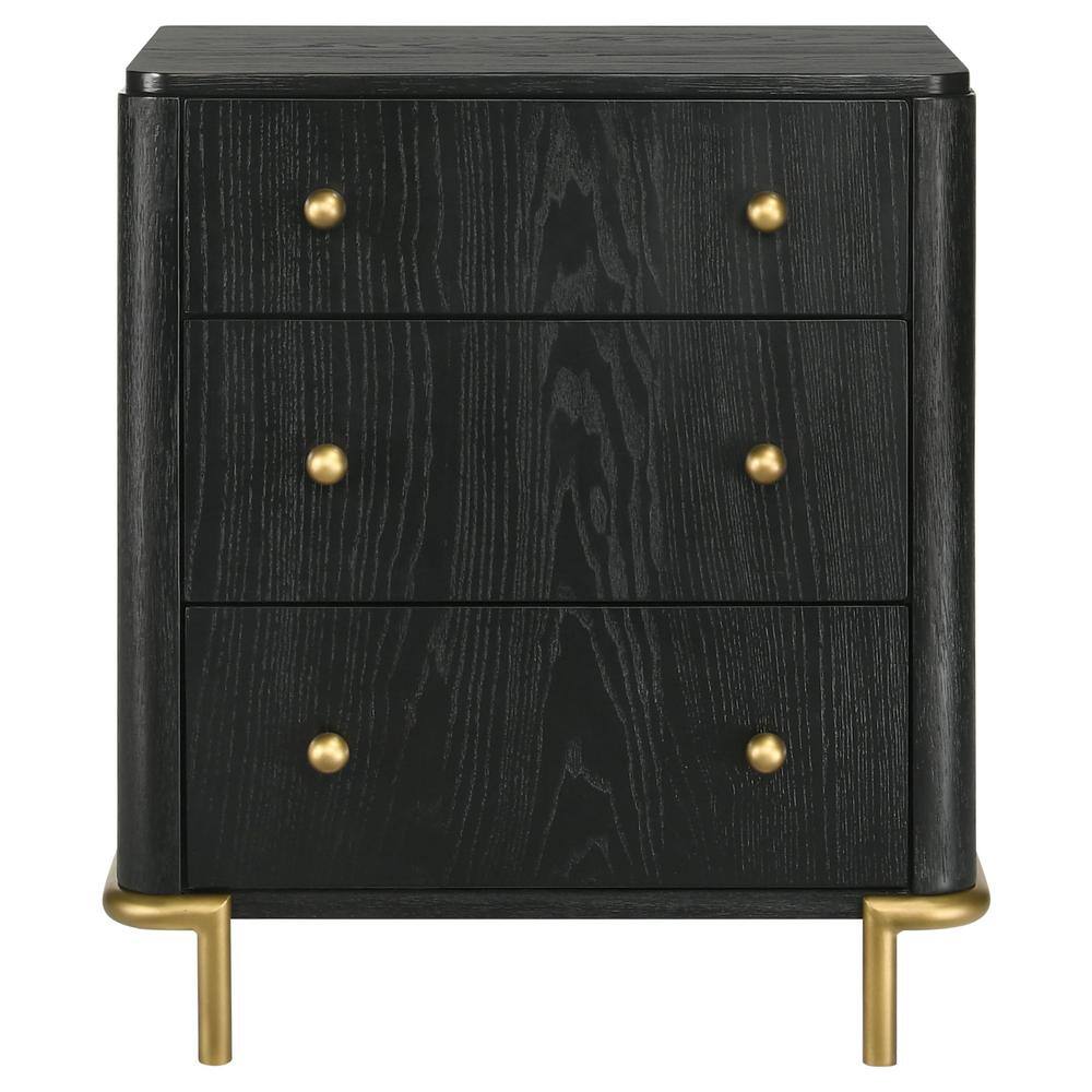 Arini Black 3-Drawer Nightstand with USB Port