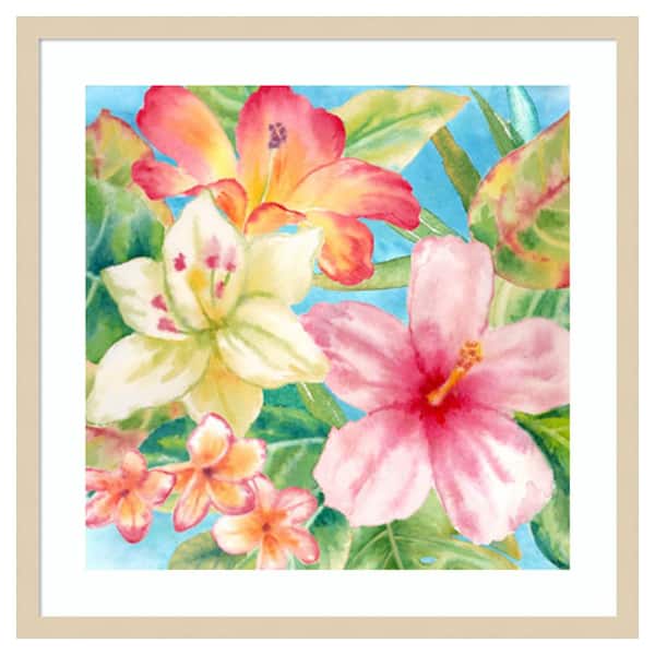 Amanti Art Tropical Island Florals by Cynthia Coulter 25 in. W x 25 in. H. Wood Framed Wall Art Print Framed in Brown