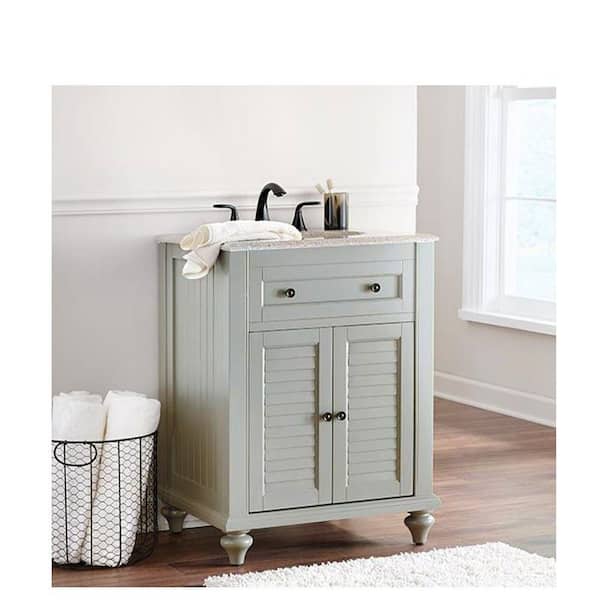 Home Decorators Collection Hamilton 25 in. W x 22 in. D x 35 in. H Single Sink Freestanding Bath Vanity in Gray with Gray Granite Top