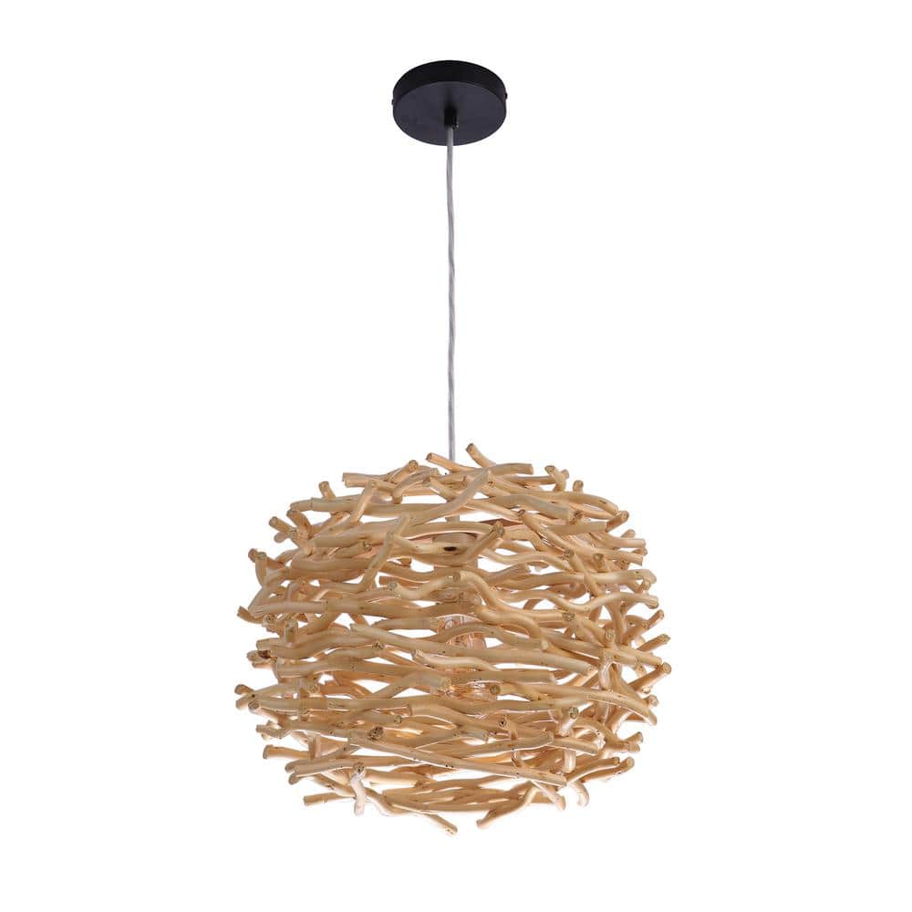 Natural Pendant 60-Watt 1-Light Natural Finish Dining/Kitchen Island Foyer Pendant Light w/ Wood Shade No Bulb Included price history on PriceWatchPro