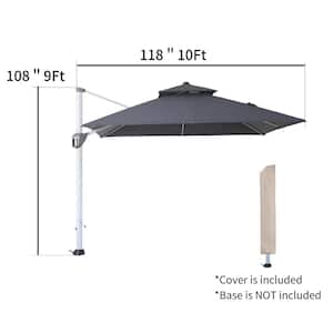 10 ft. Square 360-Degree Rotation Aluminum Cantilever Patio Umbrella 2-Tier Umbrella with Cover Included in Gray