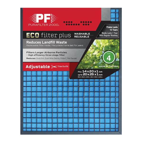PURAFILTER 2000 14 in. x 20 in. x 1 in. to 20 in. x 25 in. x 1 Adjustable ECO Washable Air Filter FPR4