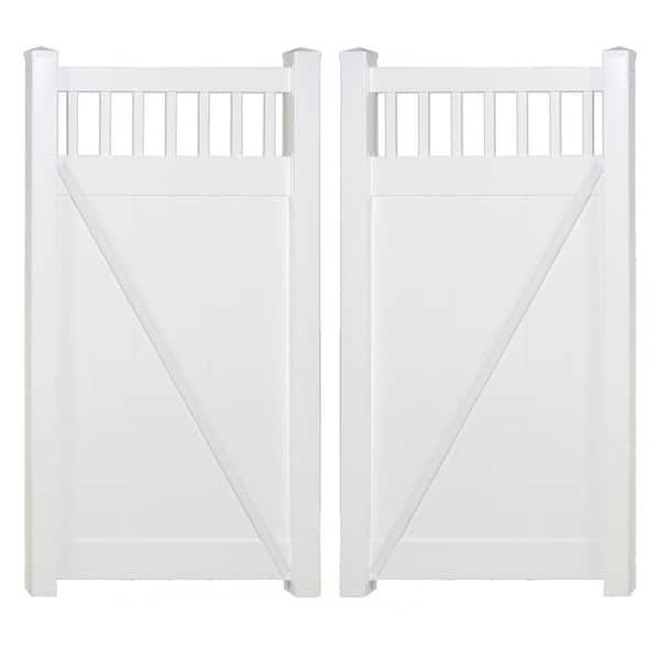 Weatherables Calgary 7 ft. W x 6 ft. H White Vinyl Privacy Double Fence Gate Kit