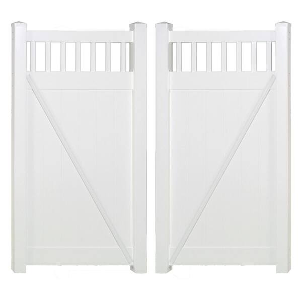 Weatherables Tuscany 10.8 ft. White Vinyl Privacy Double Fence Gate Kit