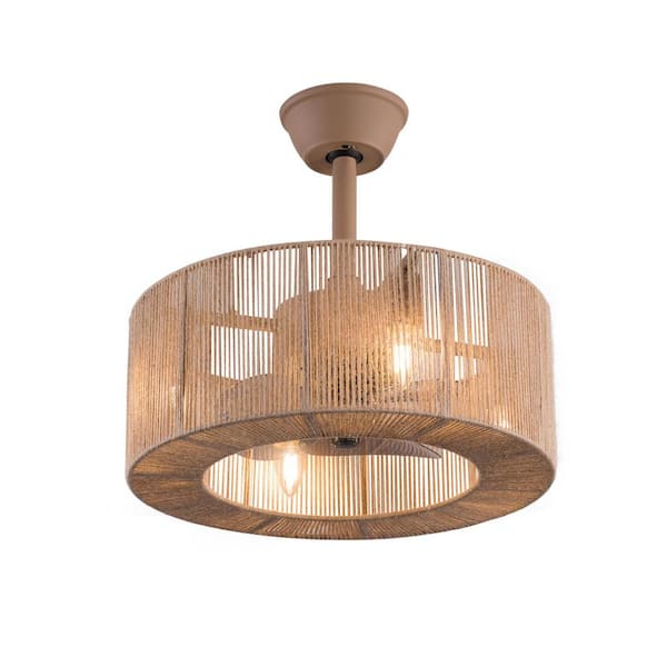 OUKANING 18 in. Indoor Brown Industrial Semi-Closed 3-Blade Ceiling Fan with Light Kit and Remote