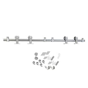 135.75 in. Stainless Steel Rolling Barn Door Hardware Kit for Double Wood Doors w/Non-Routed Floor Guides(2-Piece Rail)