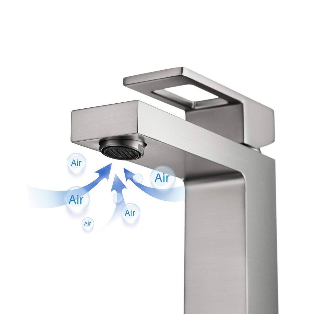 Kibi Cubic 6'' High-Arc Single-Handle Brushed Nickel Bathroom Faucet
