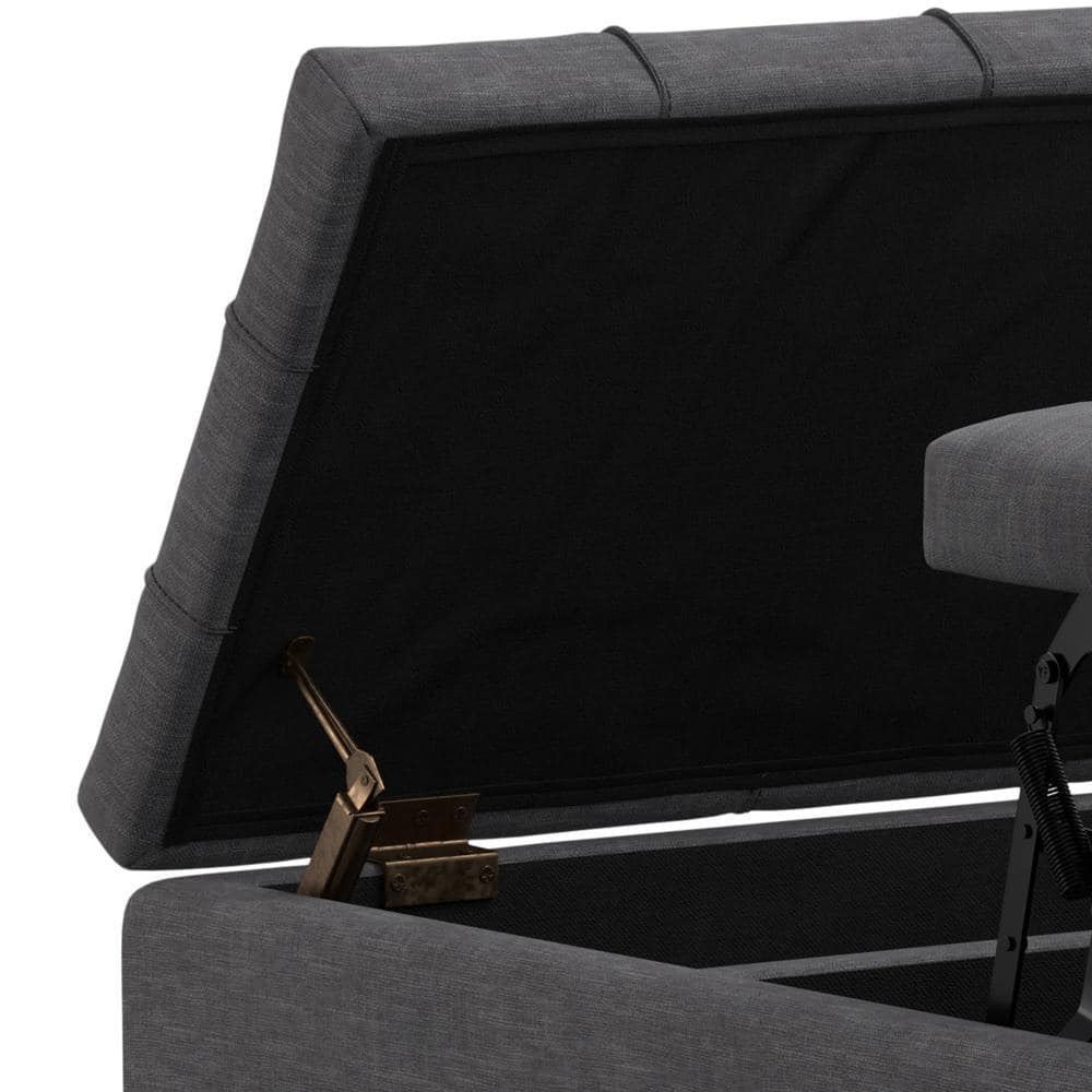 Slate Grey Tufted Lift-Top Storage Cocktail Ottoman