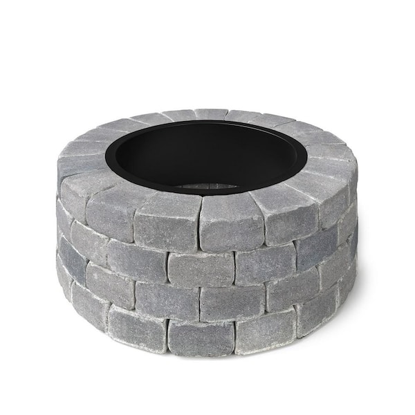 Necessories Grand 4-Course 48 in. W x 16 in. H Round Concrete Wood Fire Pit Kit in Cascade