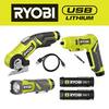 RYOBI USB Lithium 3-Tool Combo Kit with Flashlight, Screwdriver, Power ...