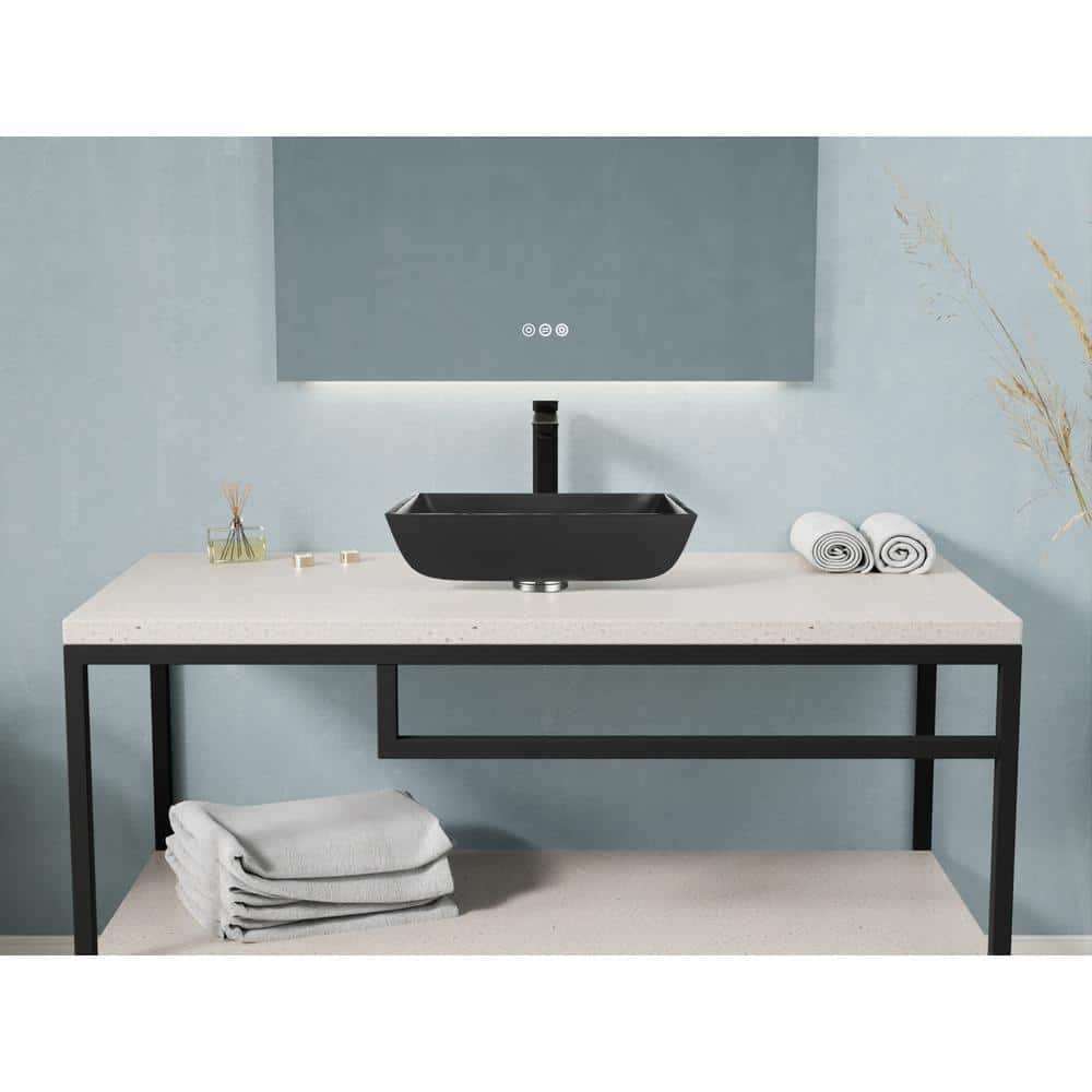 Matte Black Square Glass Vessel Bathroom Sink