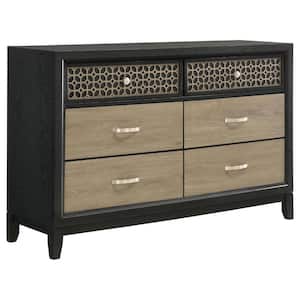 Black, Brown and Silver 6-Drawer 58 in. W Dresser without Mirror