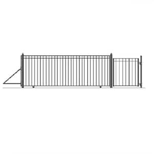 30 ft. x 6 ft. Black Steel Single Slide Driveway Gate Madrid Style 25 ft. with Pedestrian Gate 5 ft. Fence Gate