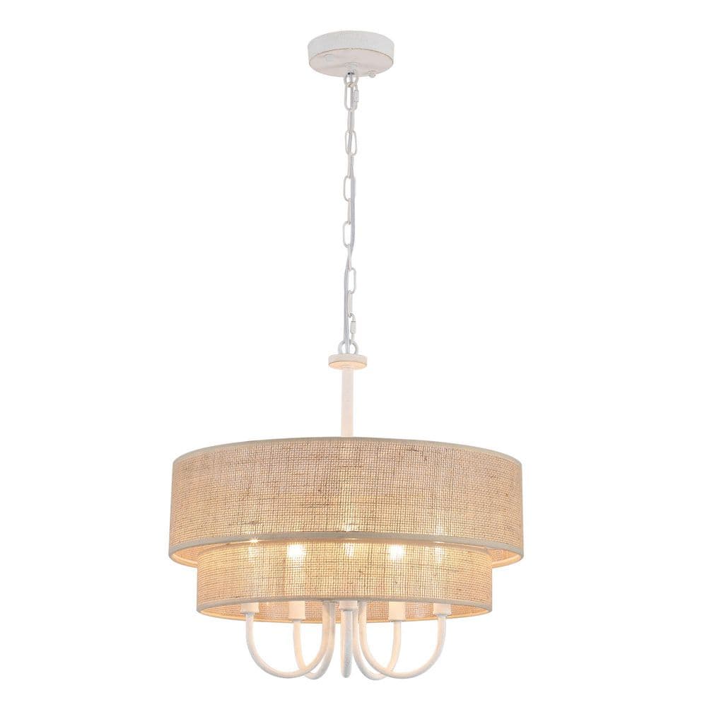 5-Light 2-Tier Distressed White Farmhouse Candle Chandelier with Fabric Shade for Kitchen Island with No Bulbs Included price history on PriceWatchPro