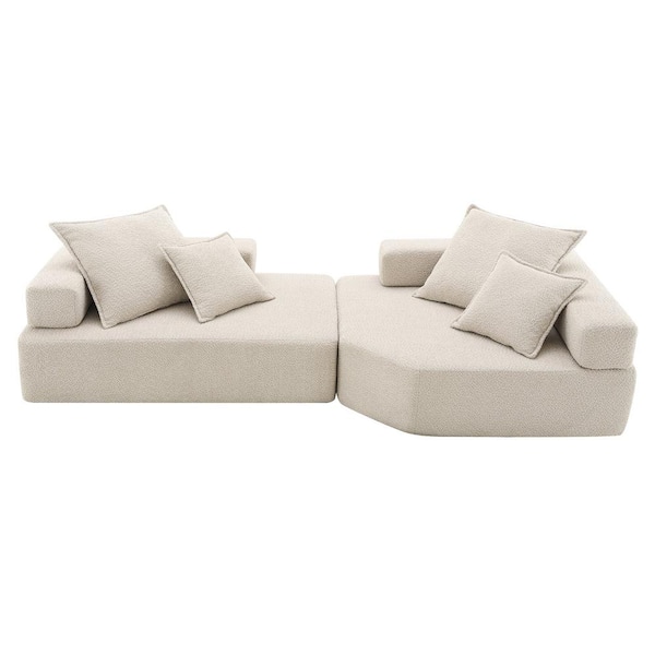 Polibi 103.5 in. Square Arm Fabric Rectangle Sofa with 2 Pcs Free Combination in. Beige