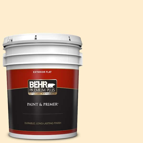 BEHR PREMIUM PLUS 5 gal. #300A-1 Opal Cream Flat Exterior Paint & Primer