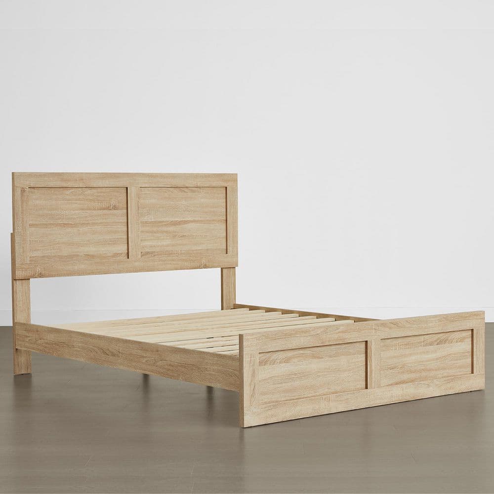 Talia Brown Wood Frame Queen Platform Bed with High Headboard Design, Solid Wood Legs, Sound-Absorbing Foam for Bedroom - thumbnail 2