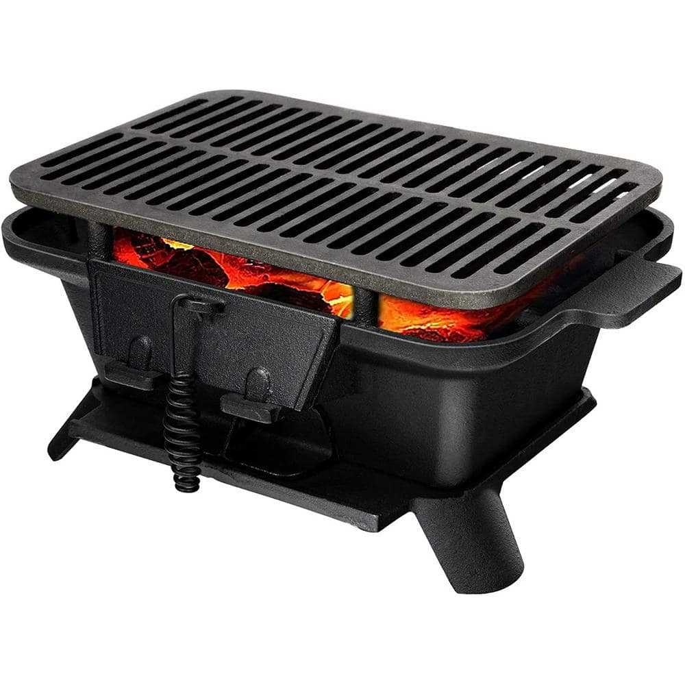 SKONYON Heavy-Duty Portable Cast Iron Charcoal Grill in Black SGFT88289 -  The Home Depot