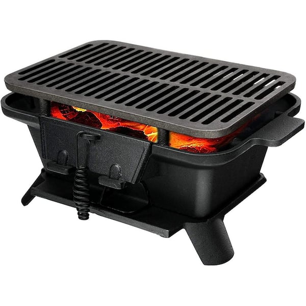 Skonyon Heavy-Duty Portable Cast Iron Charcoal Grill in Black