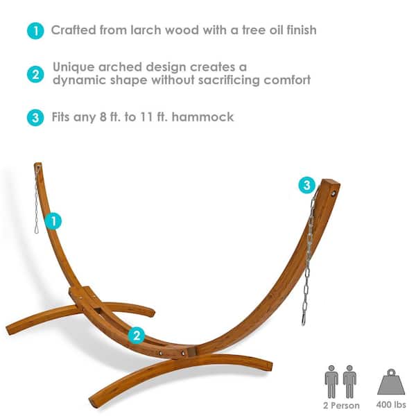 Sunnydaze 12 ft. Wood Curved Hammock Stand with Hooks and Sunnydaze 12 ft. Wood Curved Hammock Stand with Hooks and