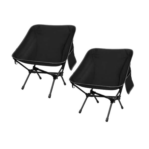 Black Ultralight Camping Chair with Carry Bag for Outdoor Camp Hiking (2-Pack)