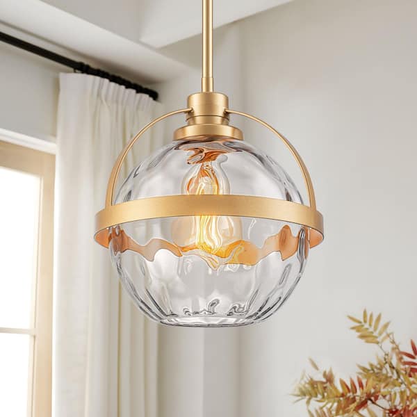 1-Light Gold Farmhouse Pendant Light Hanging Clear Glass with Globe Shade