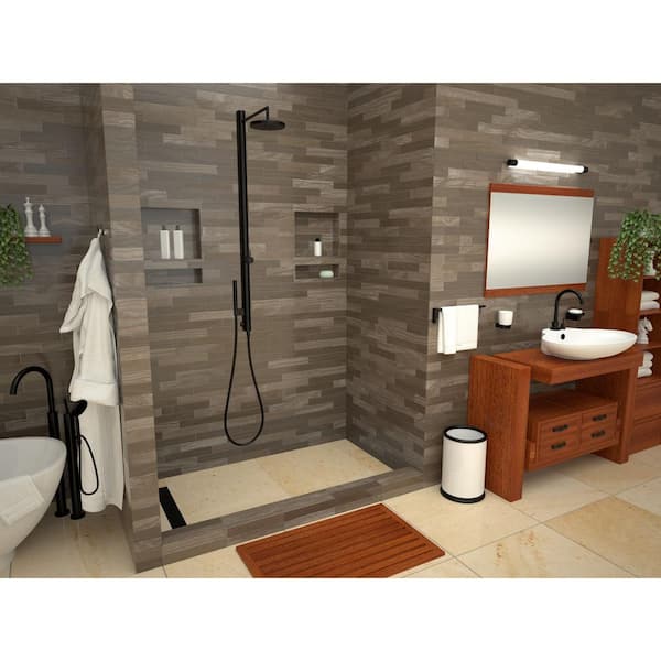 Redi Trench 48 in. L x 30 in. W Alcove Single Threshold Shower Pan Base with Left Trench Drain in Matte Black