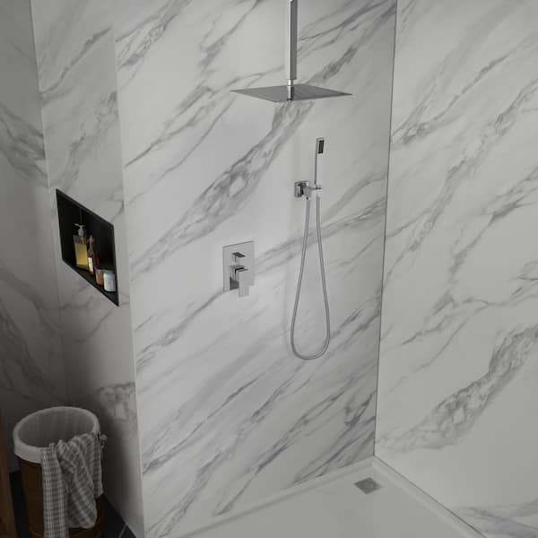 2-Spray Patterns with 1.8 GPM 16 in. Ceiling Mount Rainfall Dual Shower Heads 360 Degree Swivel in Chrome