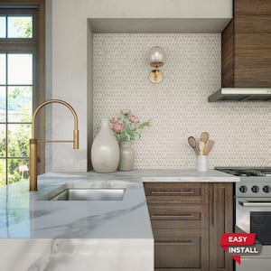 Xpress Mosaix Peel 'N Stick Frost White 18 in. x 12 Marble Zipper Mosaic Tile (1.45 sq. ft./Each)