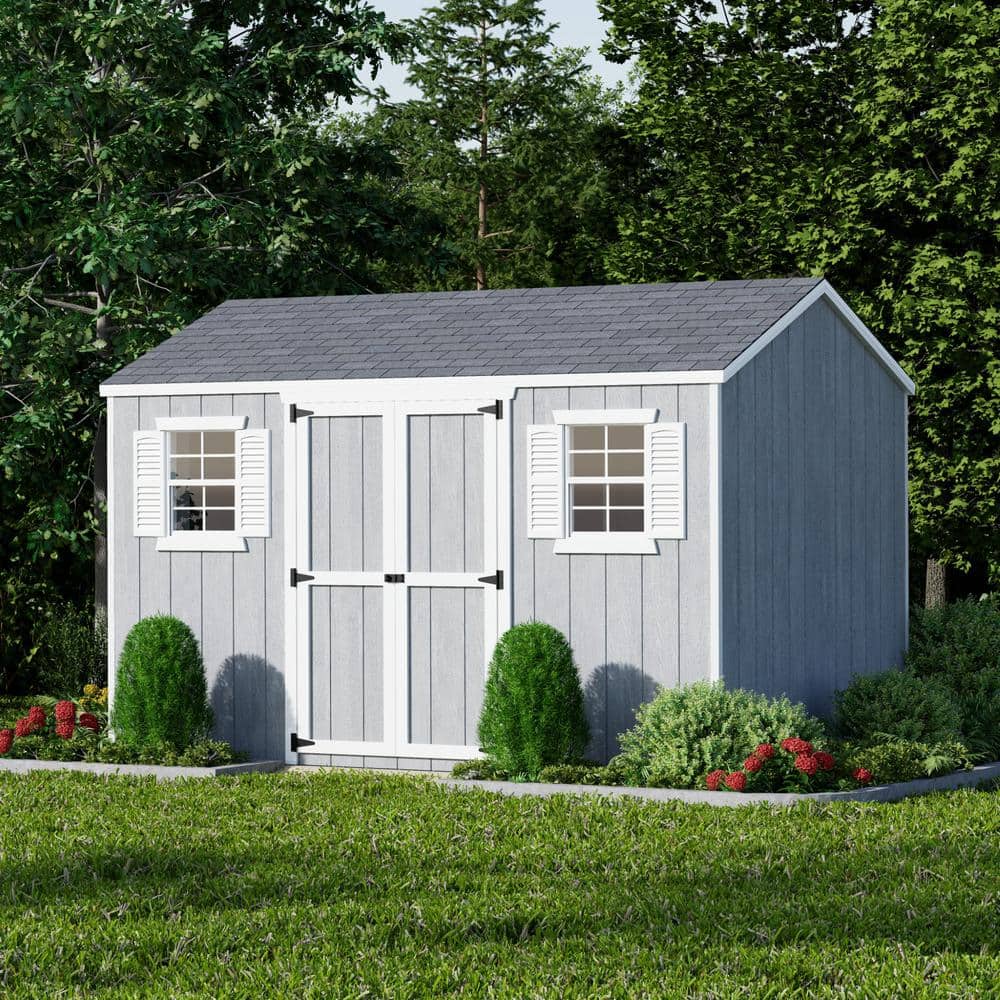 8x12 Gray Wood Storage Shed with Windows and Floor Kit