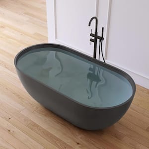 Ariana 59 in. x 30 in. Stone Resin Solid Surface Flatbottom Freestanding Soaking Bathtub in Dark Gray