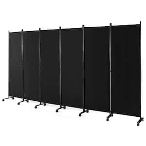 6-Panel Folding Room Divider 6 ft. Rolling Privacy Screen with Lockable Wheels Black