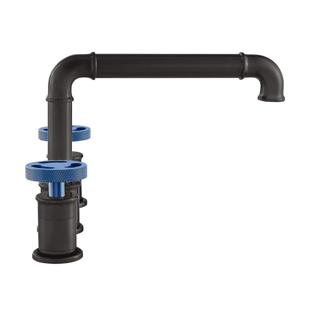 Swiss Madison Avallon Matte Black 8" Widespread Bathroom Faucet with Blue Handles