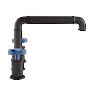 Avallon 8 in. Widespread Double Handle Bathroom Faucet in Matte Black with Blue Handles