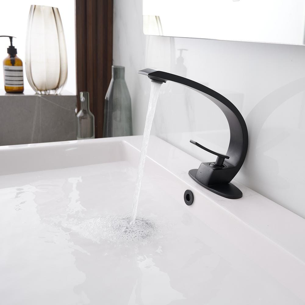 Matte Black Single Handle Mid Arc Bathroom Faucet