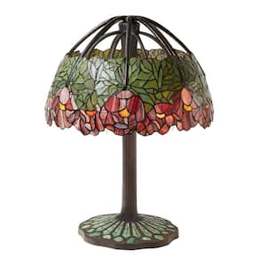 Lyra 27 in. Antique Bronze and Multi-Color Tiffany-Style Stained Glass Lotus Table Lamp