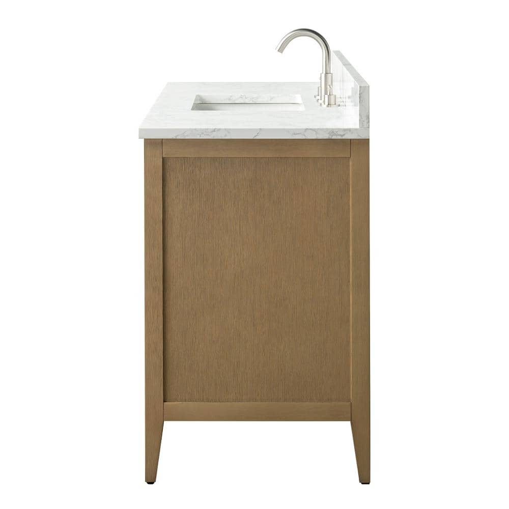 Natural Oak 60'' Single Bathroom Vanity with Engineered Marble Top