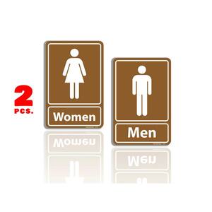 5.5 in. x 8 in. Men and Women Restroom Bathroom Plastic Brown Signs (2-Pack)