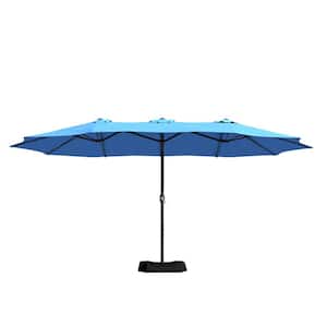 15 ft. Extra-Large Outdoor Market Double-Sided Fade Resistant and UV Resistant Patio Umbrella with Base in Turquoise